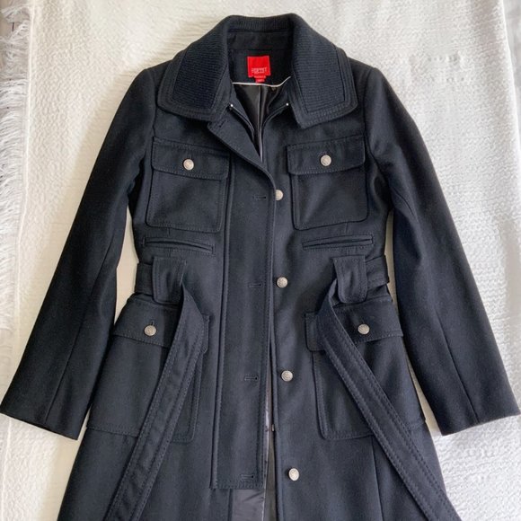Esprit Outwear Trench Wool Single breasted Coat Overcoat Pockets Black S Small - Picture 7 of 16